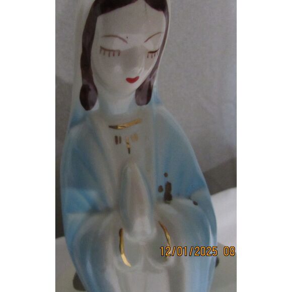 Vintage praying Virgin Mother Mary planter ceramic religious Catholic blue Jesus - Picture 9 of 9